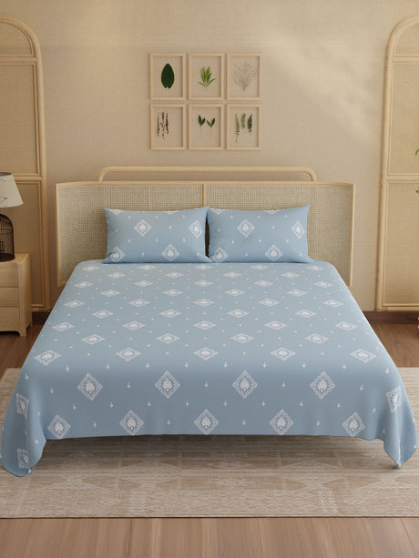 100% Kasturi Cotton King Bedsheet Set, 200 TC Printed, Indo Musk