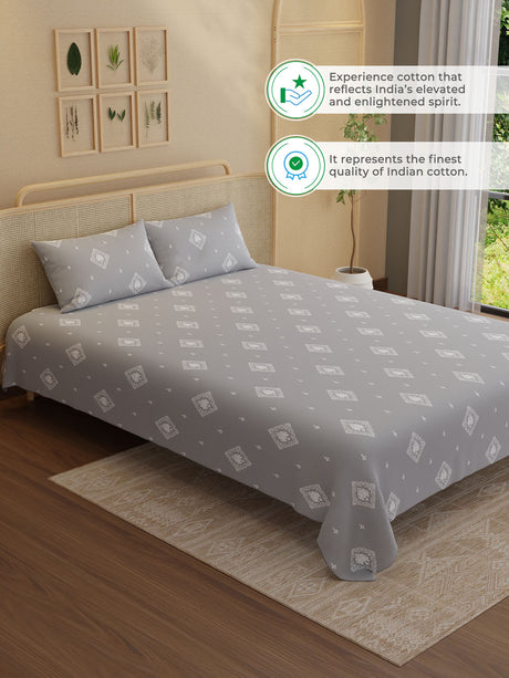 100% Kasturi Cotton King Bedsheet Set, 200 TC Printed, Indo Musk