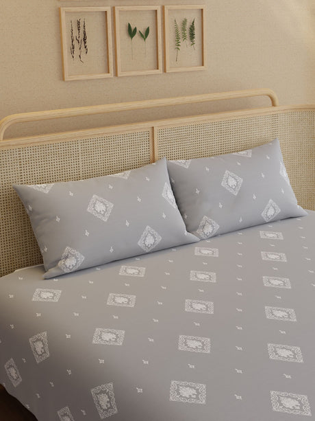 100% Kasturi Cotton King Bedsheet Set, 200 TC Printed, Indo Musk