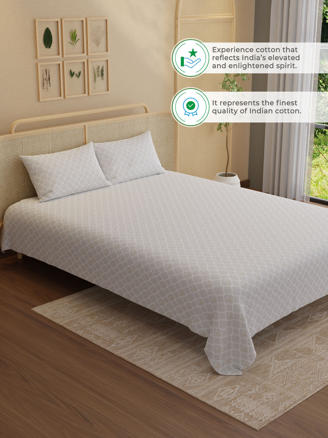 100% Kasturi Cotton King Bedsheet Set, 200 TC Printed, Indo Musk