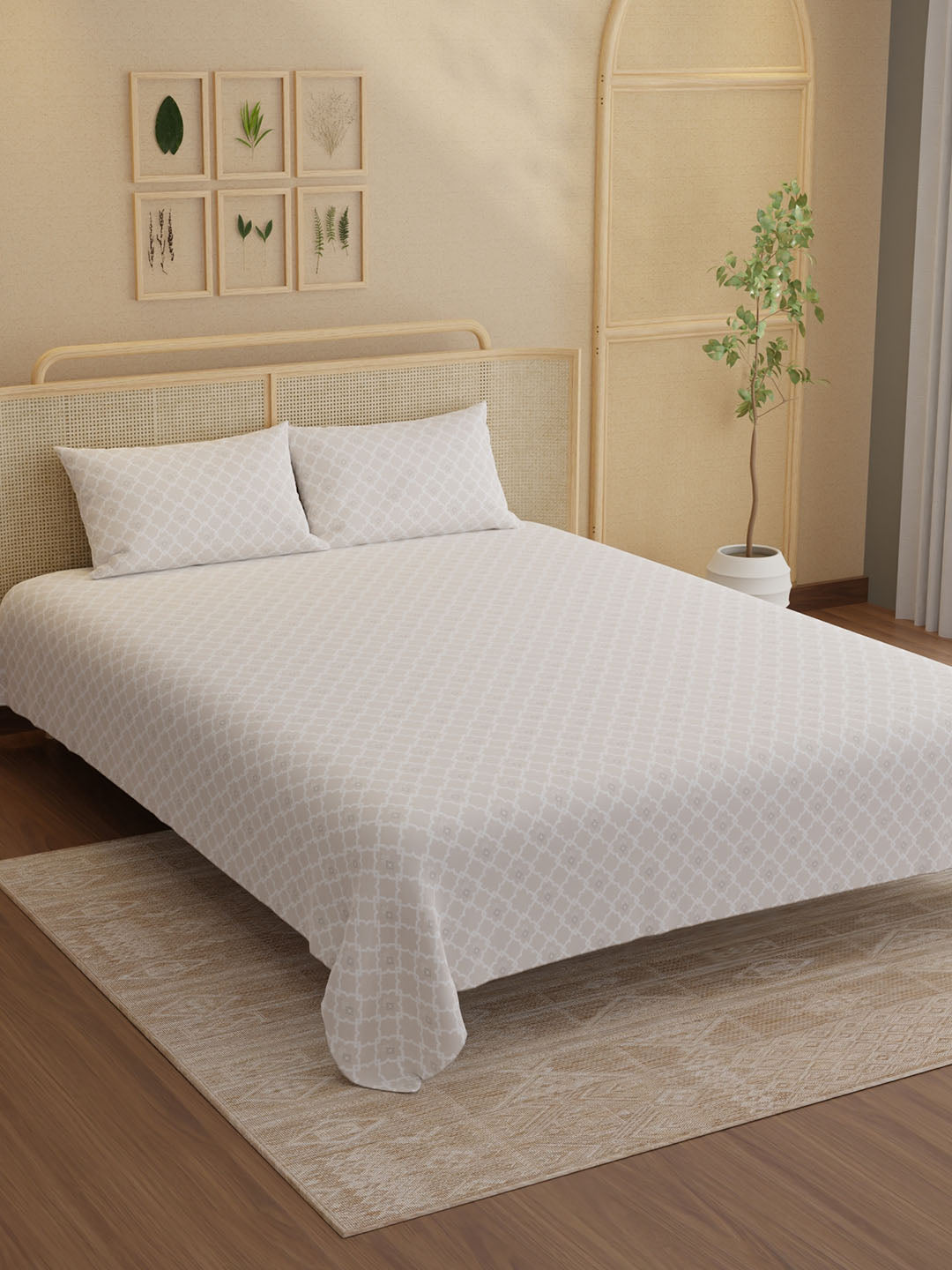 100% Kasturi Cotton King Bedsheet Set, 200 TC Printed, Indo Musk