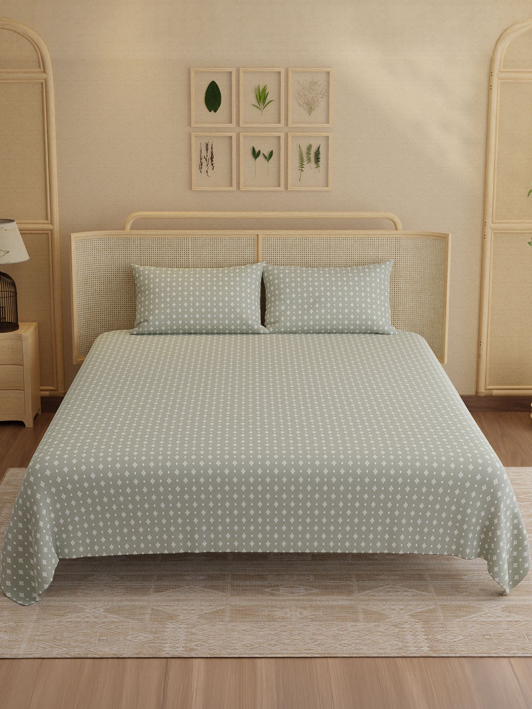 100% Kasturi Cotton King Bedsheet Set, 200 TC Printed, Indo Musk