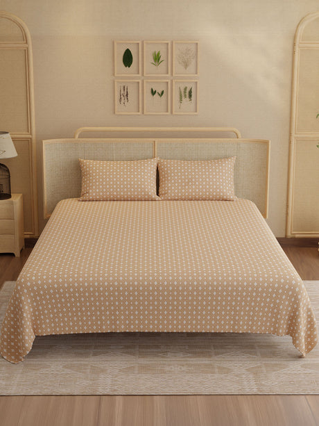 100% Kasturi Cotton King Bedsheet Set, 200 TC Printed, Indo Musk