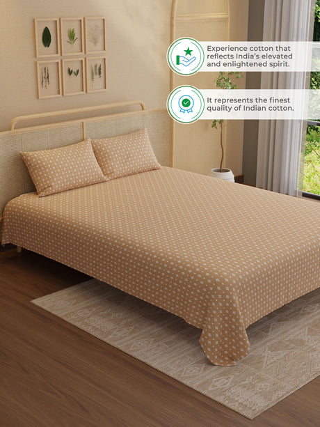 100% Kasturi Cotton King Bedsheet Set, 200 TC Printed, Indo Musk