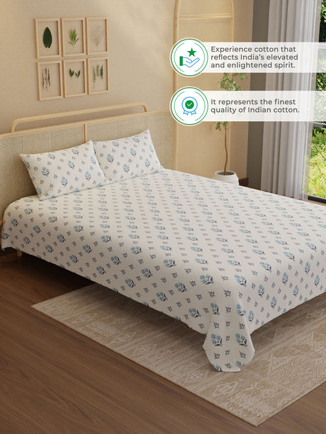 100% Kasturi Cotton King Bedsheet Set, 200 TC Printed, Indo Musk