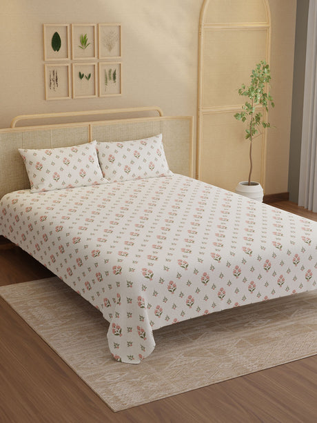 100% Kasturi Cotton King Bedsheet Set, 200 TC Printed, Indo Musk