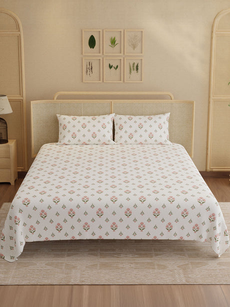 100% Kasturi Cotton King Bedsheet Set, 200 TC Printed, Indo Musk