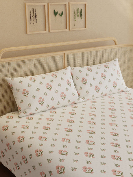 100% Kasturi Cotton King Bedsheet Set, 200 TC Printed, Indo Musk