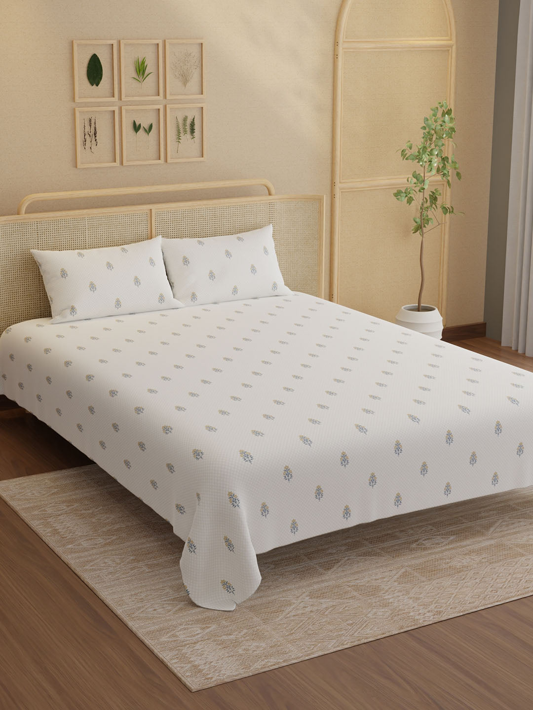 100% Kasturi Cotton King Bedsheet Set, 200 TC Printed, Indo Musk