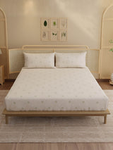 100% Kasturi Cotton, King Size, 200 TC Printed Fitted Sheet Set, Indo Musk