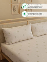 100% Kasturi Cotton, King Size, 200 TC Printed Fitted Sheet Set, Indo Musk