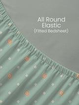 100% Kasturi Cotton, King Size, 200 TC Printed Fitted Sheet Set, Indo Musk