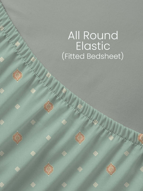 100% Kasturi Cotton, King Size, 200 TC Printed Fitted Sheet Set, Indo Musk