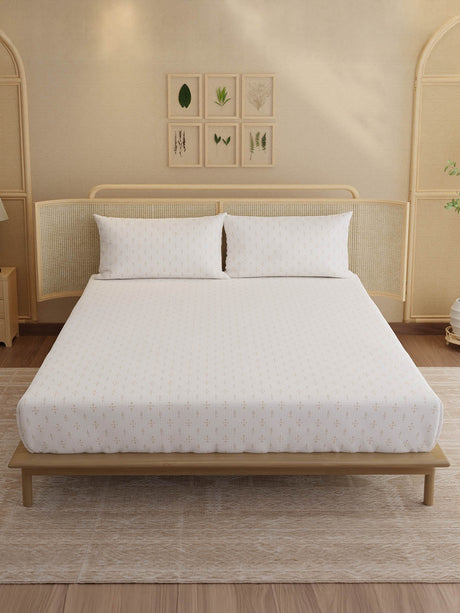 100% Kasturi Cotton, King Size, 200 TC Printed Fitted Sheet Set, Indo Musk
