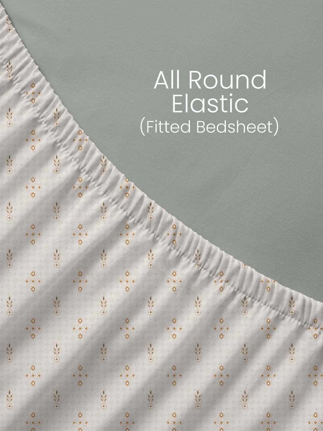 100% Kasturi Cotton, King Size, 200 TC Printed Fitted Sheet Set, Indo Musk