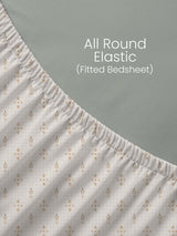 100% Kasturi Cotton, King Size, 200 TC Printed Fitted Sheet Set, Indo Musk
