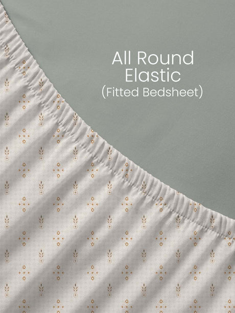 100% Kasturi Cotton, King Size, 200 TC Printed Fitted Sheet Set, Indo Musk