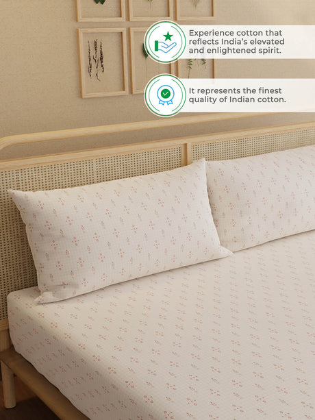 100% Kasturi Cotton, King Size, 200 TC Printed Fitted Sheet Set, Indo Musk