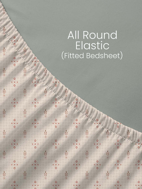 100% Kasturi Cotton, King Size, 200 TC Printed Fitted Sheet Set, Indo Musk