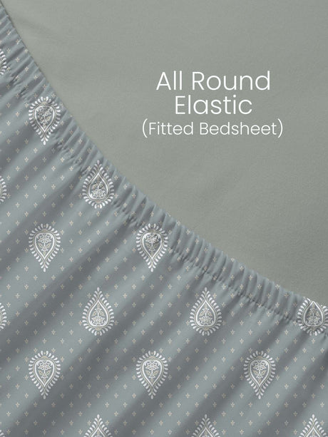 100% Kasturi Cotton, King Size, 200 TC Printed Fitted Sheet Set, Indo Musk
