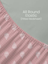 100% Kasturi Cotton, King Size, 200 TC Printed Fitted Sheet Set, Indo Musk