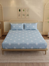 100% Kasturi Cotton, King Size, 200 TC Printed Fitted Sheet Set, Indo Musk