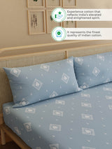 100% Kasturi Cotton, King Size, 200 TC Printed Fitted Sheet Set, Indo Musk