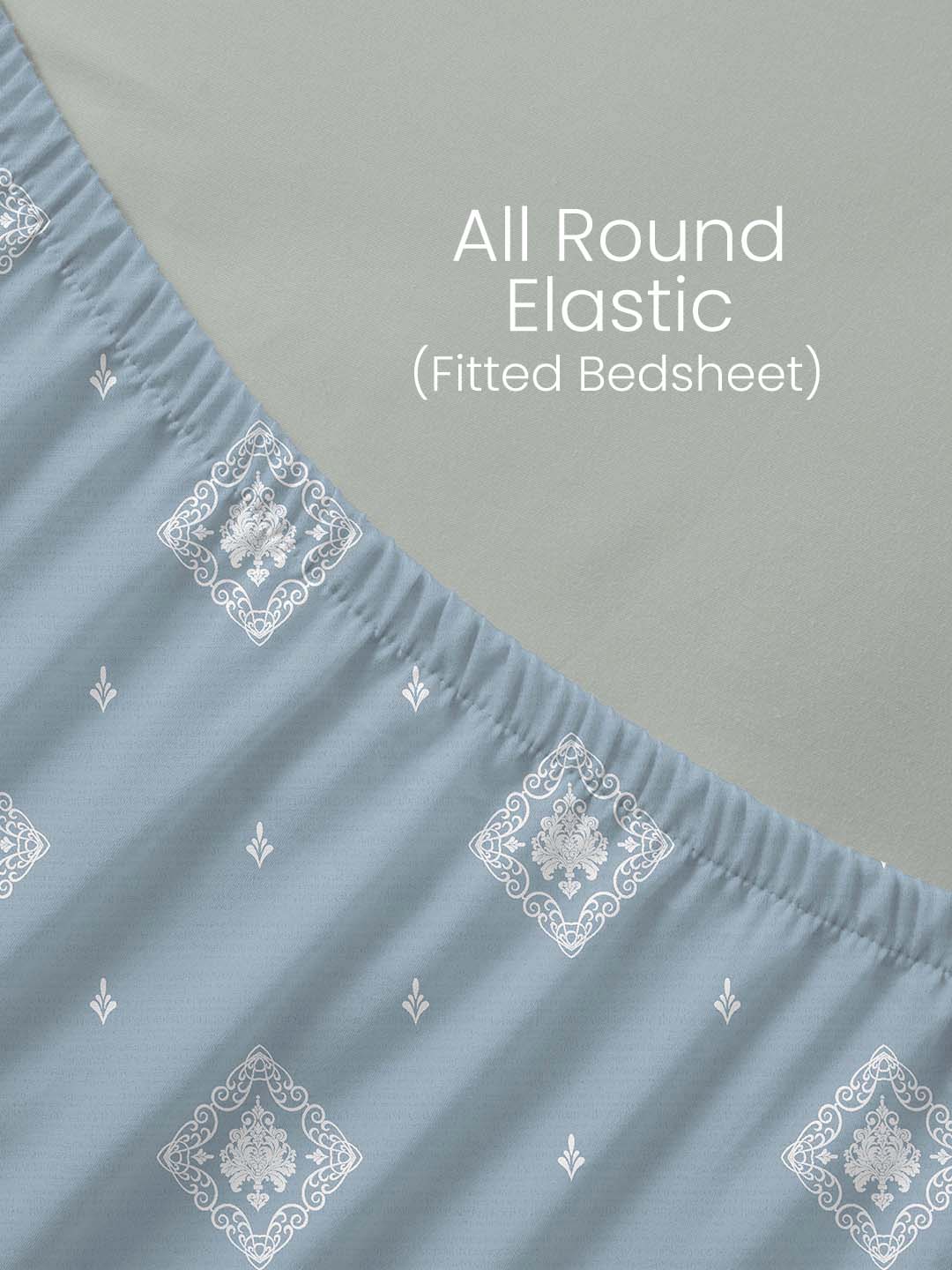 100% Kasturi Cotton, King Size, 200 TC Printed Fitted Sheet Set, Indo Musk