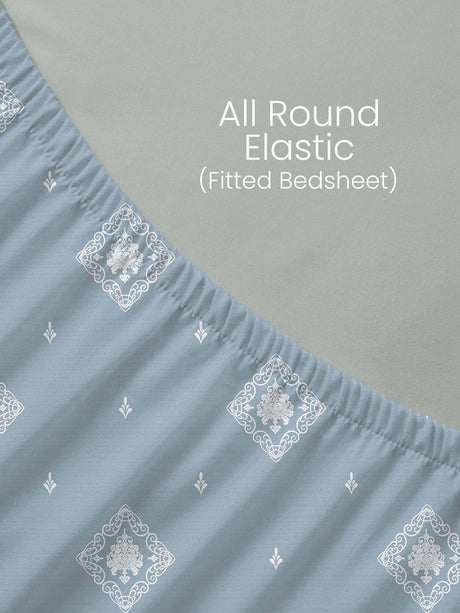 100% Kasturi Cotton, King Size, 200 TC Printed Fitted Sheet Set, Indo Musk