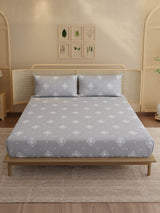 100% Kasturi Cotton, King Size, 200 TC Printed Fitted Sheet Set, Indo Musk