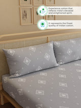 100% Kasturi Cotton, King Size, 200 TC Printed Fitted Sheet Set, Indo Musk