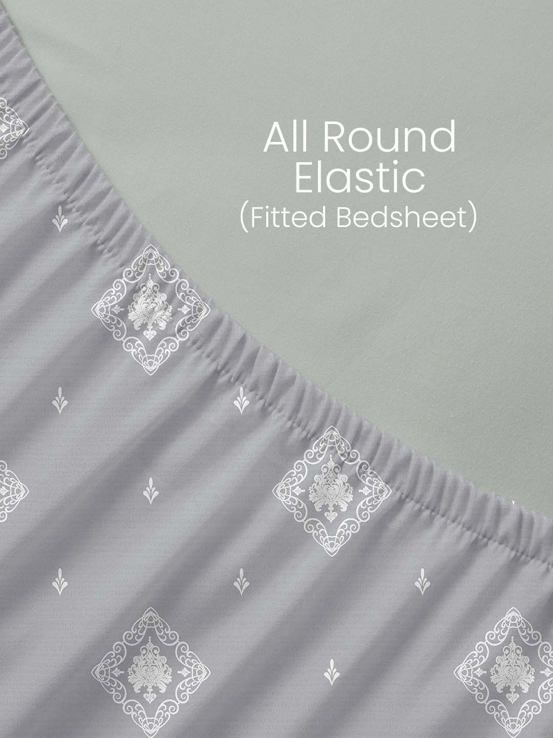 100% Kasturi Cotton, King Size, 200 TC Printed Fitted Sheet Set, Indo Musk