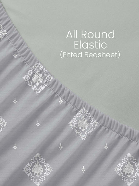 100% Kasturi Cotton, King Size, 200 TC Printed Fitted Sheet Set, Indo Musk