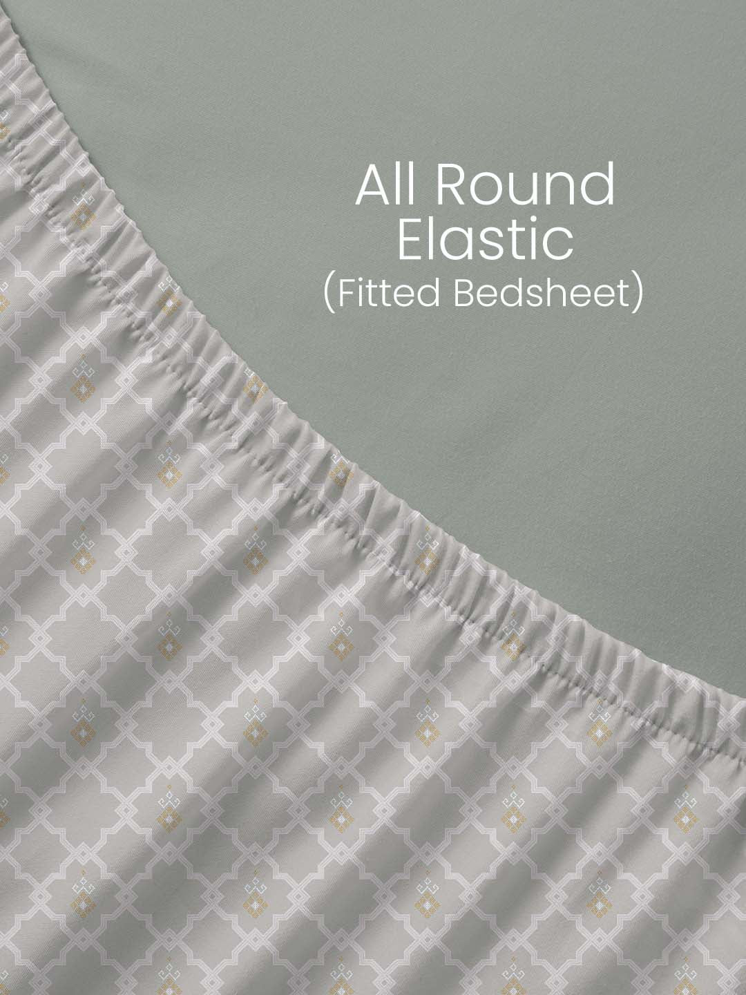 100% Kasturi Cotton, King Size, 200 TC Printed Fitted Sheet Set, Indo Musk