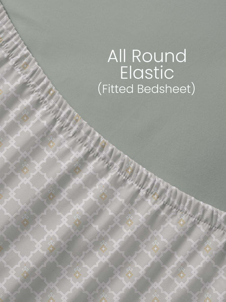 100% Kasturi Cotton, King Size, 200 TC Printed Fitted Sheet Set, Indo Musk