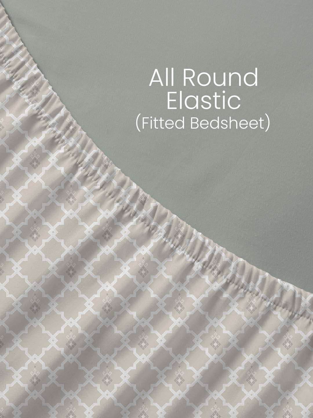 100% Kasturi Cotton, King Size, 200 TC Printed Fitted Sheet Set, Indo Musk