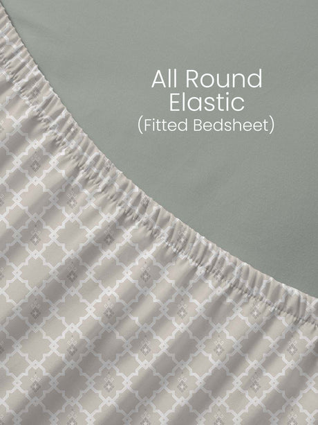 100% Kasturi Cotton, King Size, 200 TC Printed Fitted Sheet Set, Indo Musk