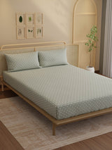 100% Kasturi Cotton, King Size, 200 TC Printed Fitted Sheet Set, Indo Musk