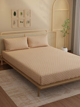 100% Kasturi Cotton, King Size, 200 TC Printed Fitted Sheet Set, Indo Musk
