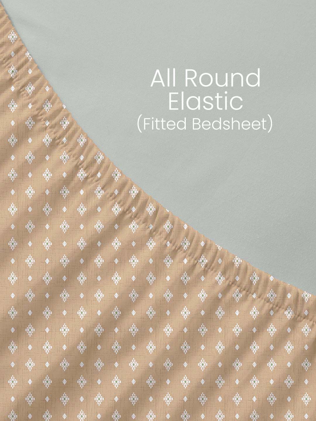 100% Kasturi Cotton, King Size, 200 TC Printed Fitted Sheet Set, Indo Musk