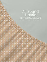 100% Kasturi Cotton, King Size, 200 TC Printed Fitted Sheet Set, Indo Musk