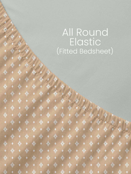 100% Kasturi Cotton, King Size, 200 TC Printed Fitted Sheet Set, Indo Musk