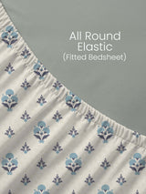 100% Kasturi Cotton, King Size, 200 TC Printed Fitted Sheet Set, Indo Musk