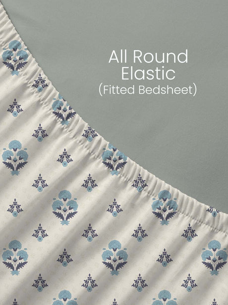 100% Kasturi Cotton, King Size, 200 TC Printed Fitted Sheet Set, Indo Musk