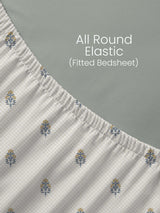 100% Kasturi Cotton, King Size, 200 TC Printed Fitted Sheet Set, Indo Musk