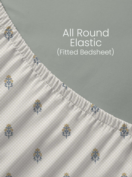 100% Kasturi Cotton, King Size, 200 TC Printed Fitted Sheet Set, Indo Musk