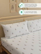 100% Kasturi Cotton, King Size, 200 TC Printed Fitted Sheet Set, Indo Musk