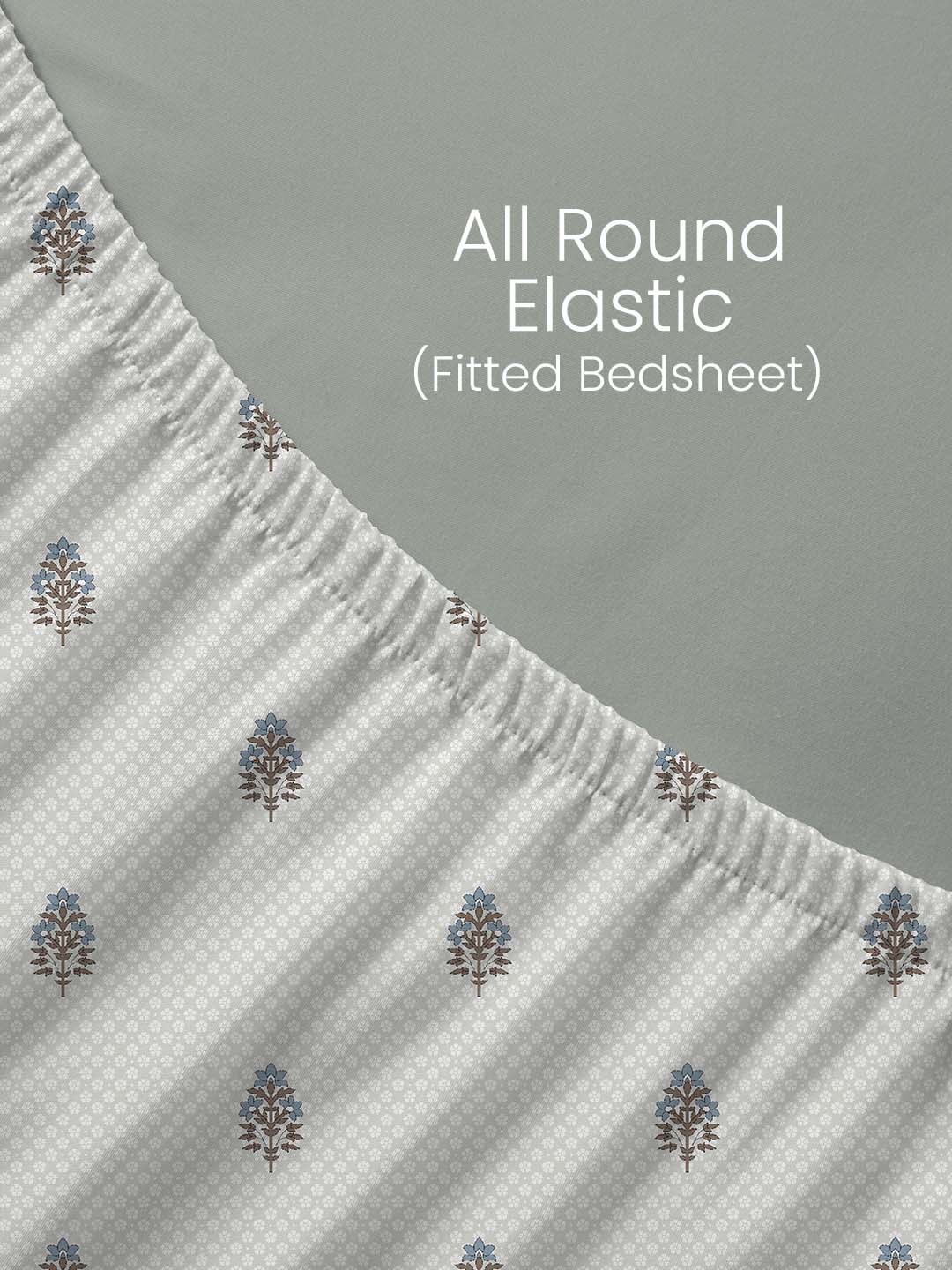 100% Kasturi Cotton, King Size, 200 TC Printed Fitted Sheet Set, Indo Musk