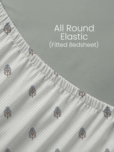 100% Kasturi Cotton, King Size, 200 TC Printed Fitted Sheet Set, Indo Musk