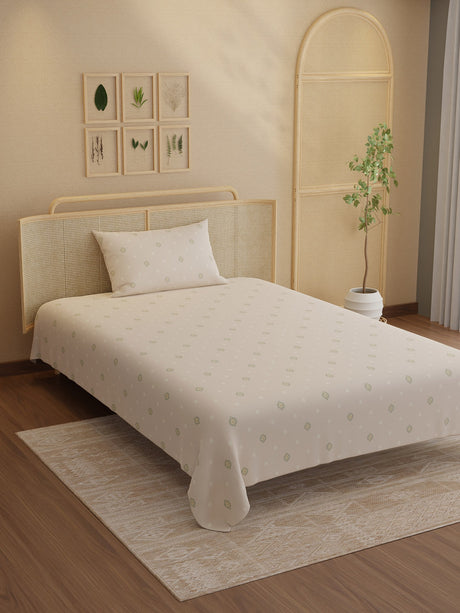 100% Kasturi Cotton 200 TC, Printed Single Bedsheet Set, Indo Musk